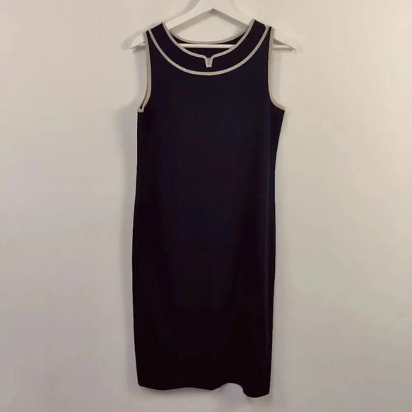 Misook luxury knit black sheath dress with gold neckline accents size small - Picture 3 of 12